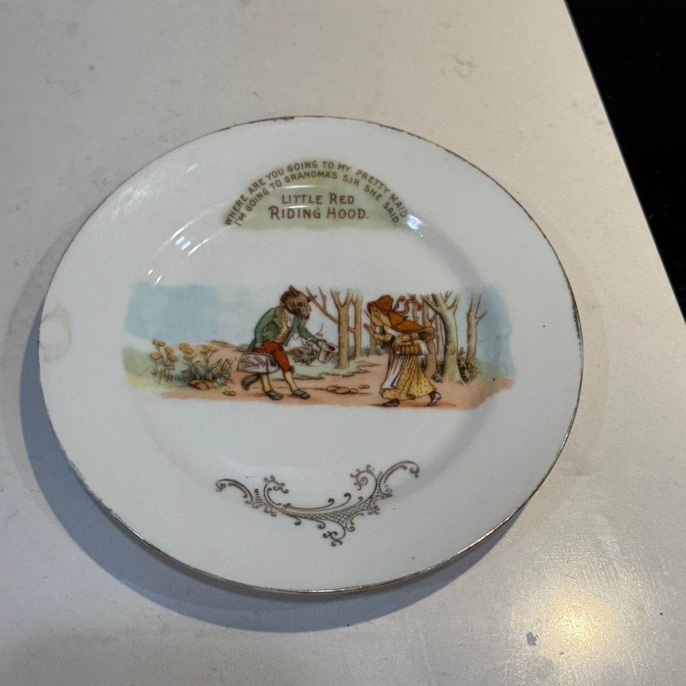 Antique Little Red Riding Hood Nursery Rhyme Plate 7" Vintage Storybook Decor